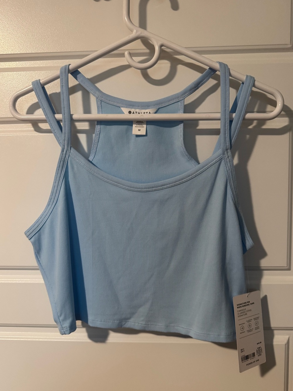 NWT Athleta Signature Rib Wide Binding Crop Tank, Light Blue, Size Medium